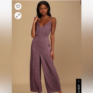 Get in the Groove Dusty Purple Crinkled Tie Back Wide Leg Jumpsuit